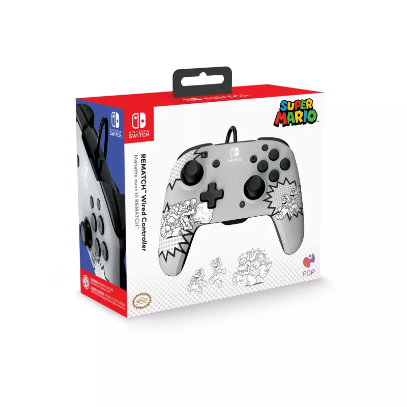 PDP REMATCH: Comic Attack Must, Hall, Valge USB-mängupult Analoog / Digitaalne Nintendo Switch, Nintendo Switch OLED