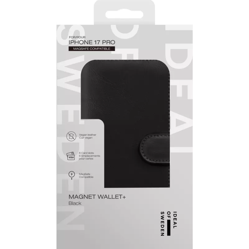 iDeal of Sweden Magnet Wallet+ MagSafe iPhone 17 Pro Must, rahakotiga ümbris, Apple, iPhone 17 Pro, Must