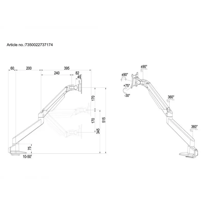 Multibrackets M VESA Gas Lift Arm Single Must