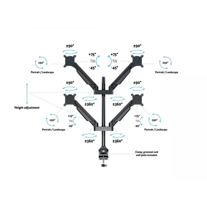 Multibrackets M VESA Gas Lift Arm Quad Must 40 kg 15-32 tolli