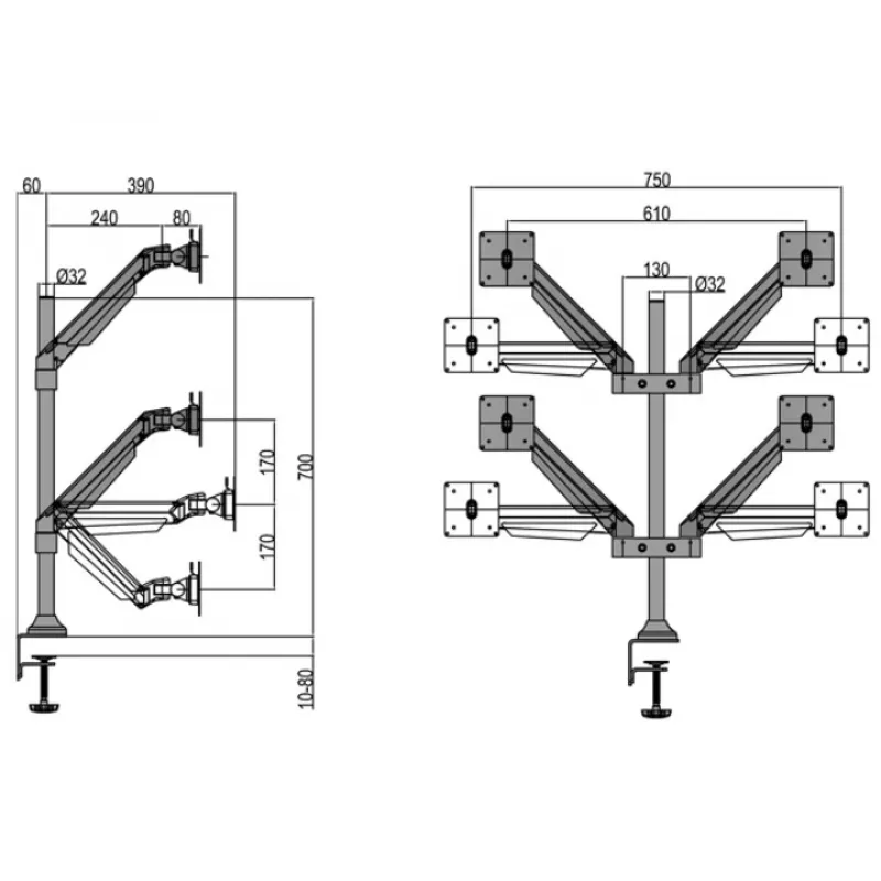 Multibrackets M VESA Gas Lift Arm Quad Must 40 kg 15-32 tolli