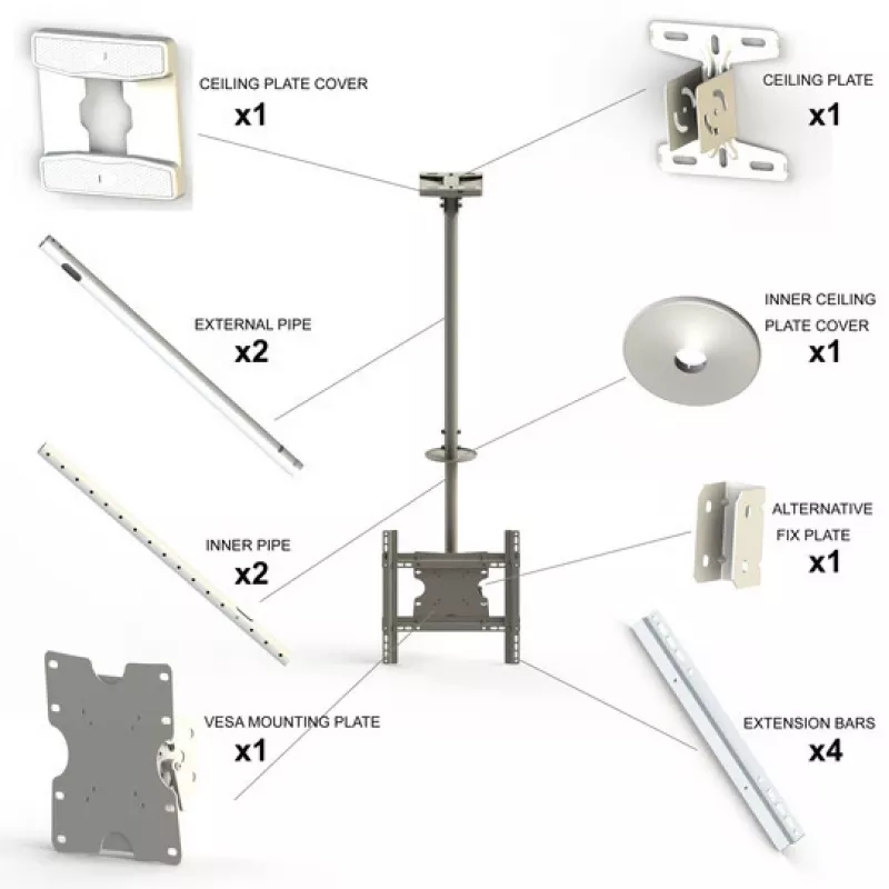 Multibrackets M Public Ceilingmount Medium Single Valge 3000 Max kaal 30 kg Min ekraan 32 tolli Max ekraan 55 tolli
