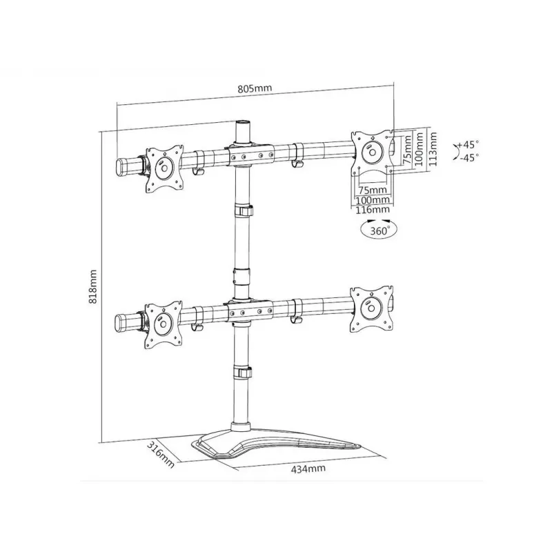 Multibrackets M Deskstand Basic Quad vabaltseisev alus 32 kg 15-27 tolli