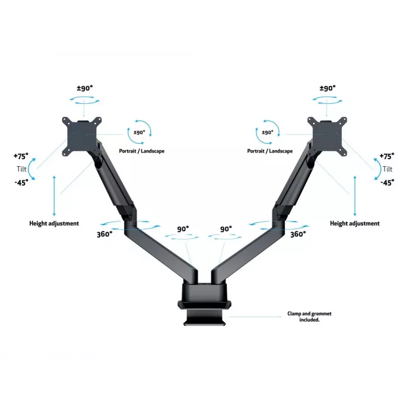 Multibrackets M VESA gaasvedruga topeltekraani klamberkinnitus must 20 kg 15-32 tolli