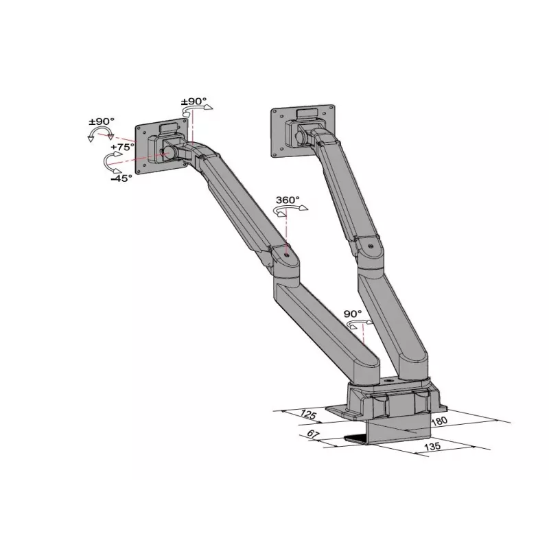 Multibrackets M VESA gaasvedruga topeltekraani klamberkinnitus must 20 kg 15-32 tolli