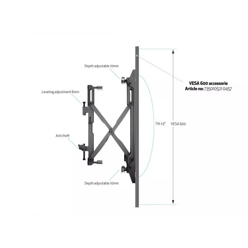 Seinakinnitus Multibrackets M Wallmount Pro MBW1U Must 30 kg 40-65 tolli