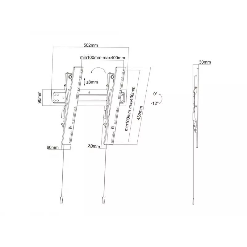 Multibrackets M VESA Wallmount Super õhuke Tilt 400 MAX, 81,3 cm (32 tolli), 139,7 cm (55 tolli), 100 x 100 mm, 400 x 400 mm, plast, teras, must