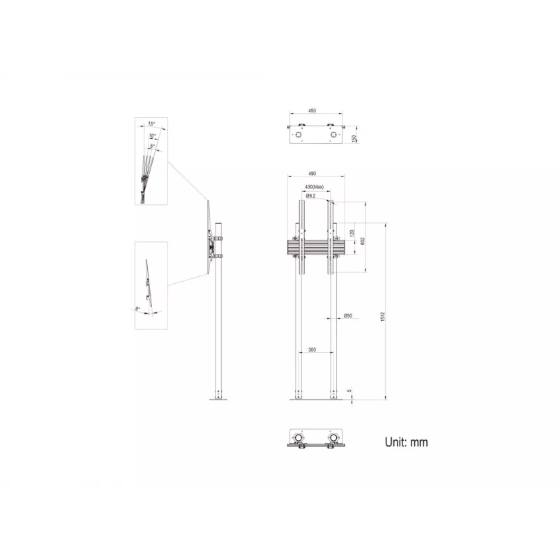 Multibrackets M Dual Pole Floormount Pro 65 tolli-90 tolli 75 kg Must