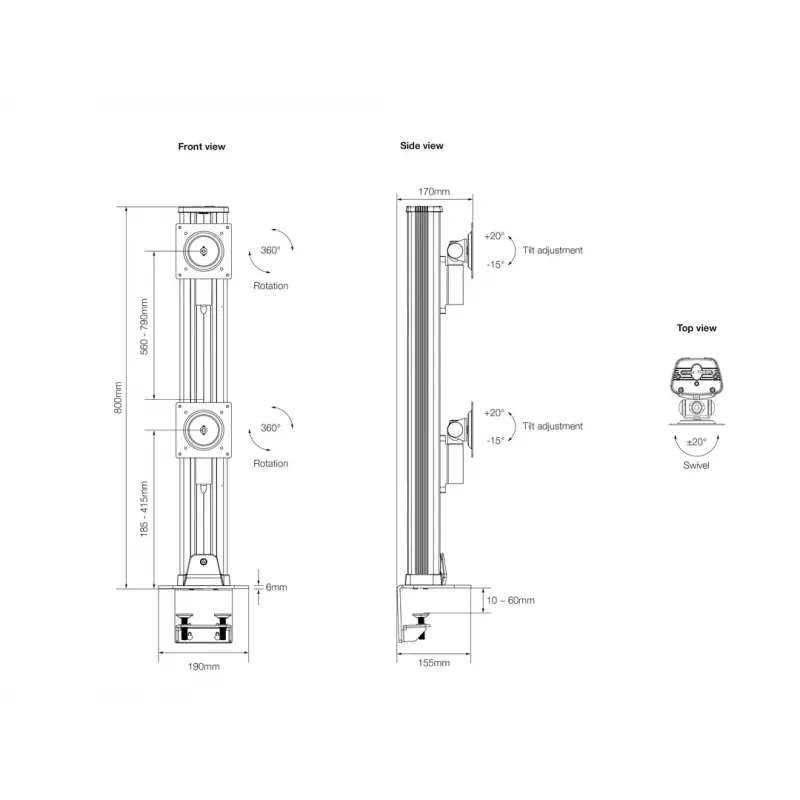 Multibrackets M VESA Deskmount HD Dual Vertical Widescreen 32 tolli - 50 tolli klamber/poltläbiviik