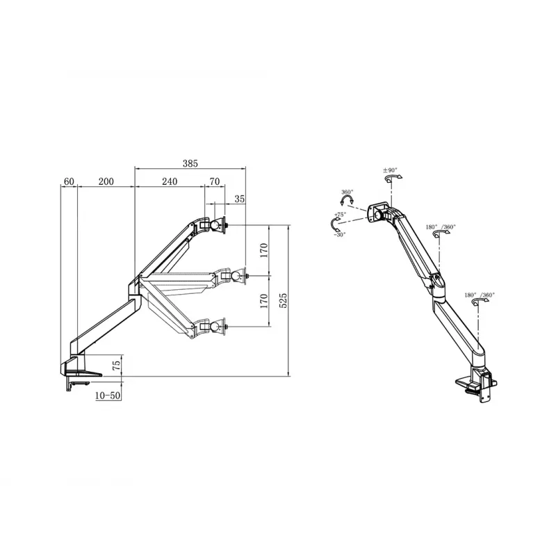 Multibrackets M Gaslift Arm Samsung G9 Single Must 20 kg Clamp Mount