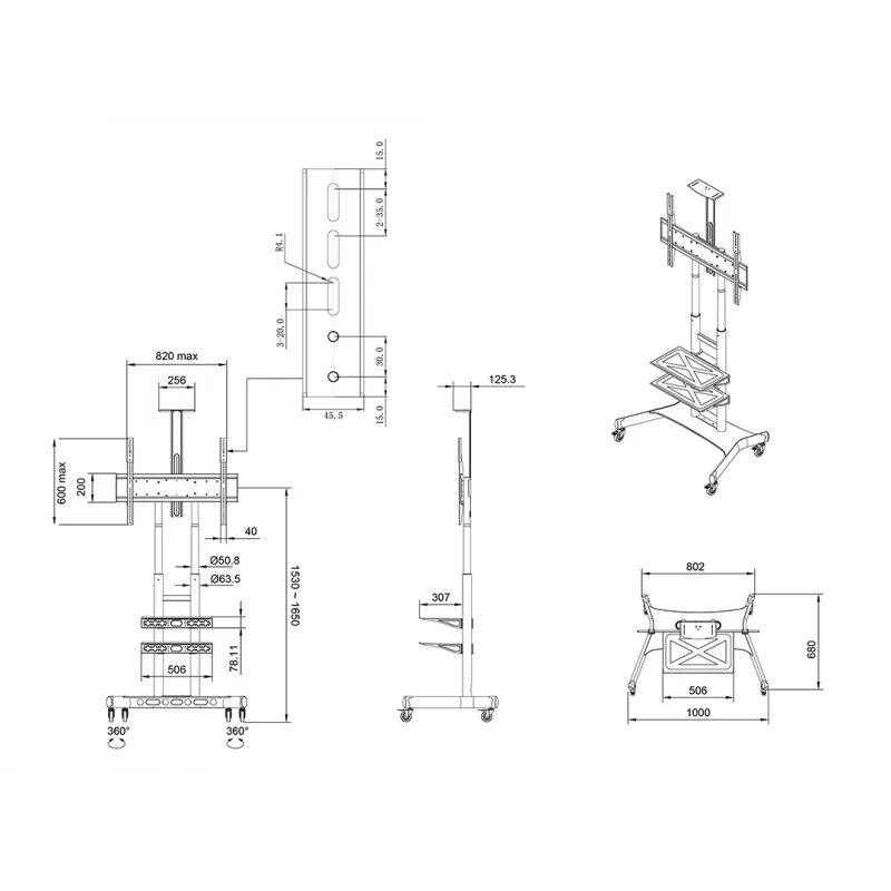 Põrandal seisvatele ekraanidele mõeldud alus MULTIBRACKETS M Public Basic 180 Plus — toetab 55–80 tolli, max 90 kg, VESA 200x200–600x400, must