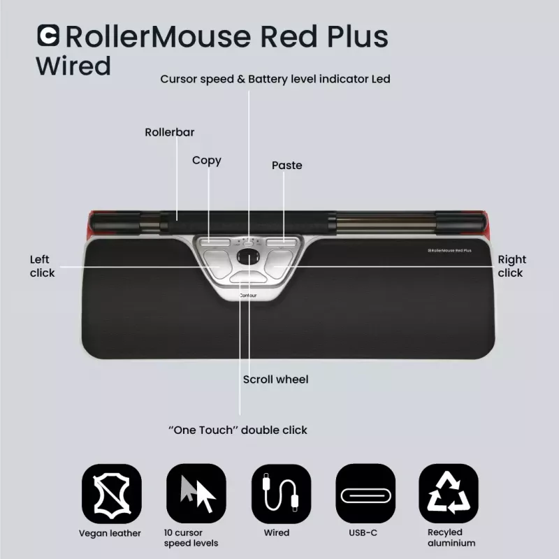 Contour Design Rollerhiir Red Plus, õhuke klient, juhtmega - keskne osutusseade - ergonoomiline - parema- ja vasakukäeline - juhtmega - USB-C