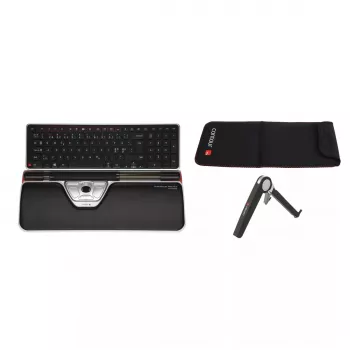Contour Rollerhiir Red Plus WL Travel Kit — juhtmevaba RF, täissuuruses klaviatuuri vormitegur, must, sisaldab hiirt ja randmetuge