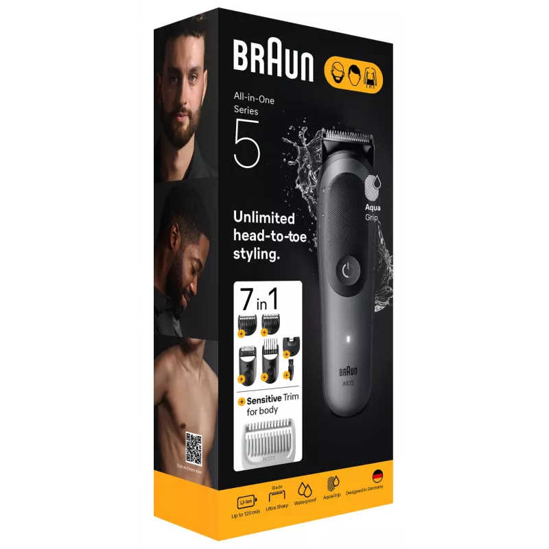 Braun AIO5520 juukselõikus- ja habemetrimmer Must, Hall 14 Liitiumioon (Li-Ion)