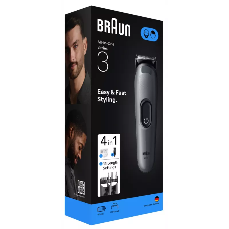 Braun AIO3500 juukselõikus- ja habemetrimmer Must, Hall 14 Nikkel-metallhüdriid (NiMH)