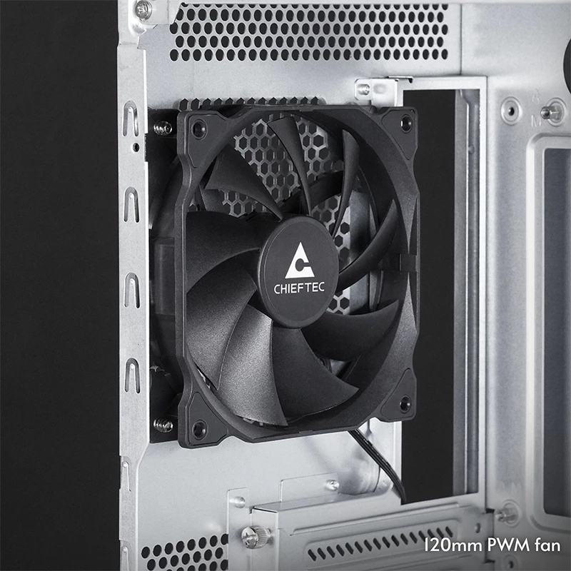 Arvutikorpus CHIEFTEC BW-01B-OP Midi Tower ATX/ITX, toetab 6×3.5 tolli + 4×2.5 tolli, 2×5.25 tolli, taga 1×120 mm, SGCC, must, 200×510×465 mm