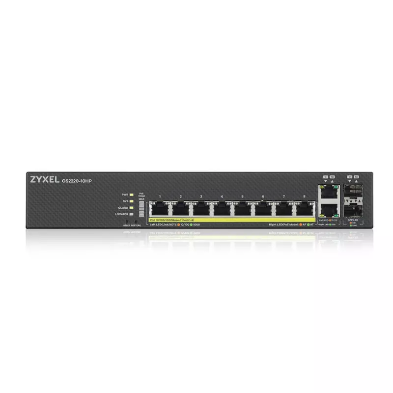 Zyxel GS2220-10HP-EU0101F võrgukommutaator Hallatav L2 Gigabit Ethernet (10/100/1000) Power over Ethernet (PoE) Must