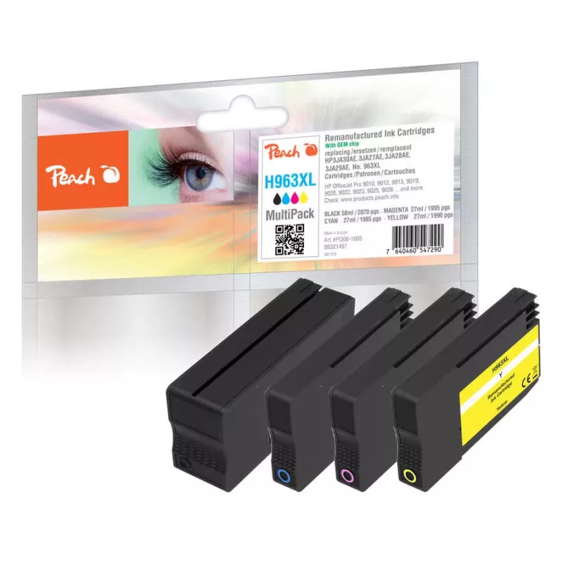 Peach PI300-1005 tindikassett 4 tk Ühilduv Kõrge (XL) tootlikkusega Must, tsüaan, magenta, Kollane
