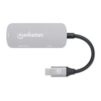 Manhattan USB-C dokk/jaotur, pordid (x3): HDMI, USB-A ja USB-C, toiteedastusega (PD) 100 W – vajab välist USB-C laadijat (ei kuulu komplekti). USB-toitega (välist toiteallikat pole vaja), kui PD ei kasutata, Alumiinium