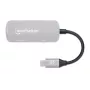 Manhattan USB-C dokk/jaotur, pordid (x3): HDMI, USB-A ja USB-C, toiteedastusega (PD) 100 W – vajab välist USB-C laadijat (ei kuulu komplekti). USB-toitega (välist toiteallikat pole vaja), kui PD ei kasutata, Alumiinium