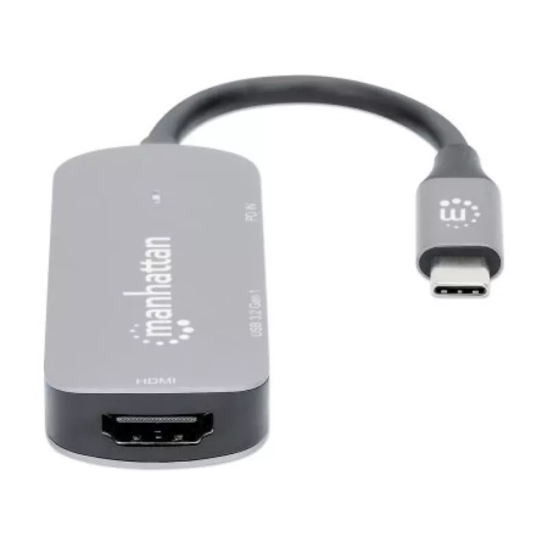Manhattan USB-C dokk/jaotur, pordid (x3): HDMI, USB-A ja USB-C, toiteedastusega (PD) 100 W – vajab välist USB-C laadijat (ei kuulu komplekti). USB-toitega (välist toiteallikat pole vaja), kui PD ei kasutata, Alumiinium