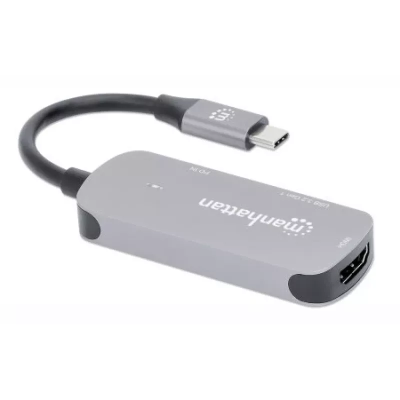 Manhattan USB-C dokk/jaotur, pordid (x3): HDMI, USB-A ja USB-C, toiteedastusega (PD) 100 W – vajab välist USB-C laadijat (ei kuulu komplekti). USB-toitega (välist toiteallikat pole vaja), kui PD ei kasutata, Alumiinium