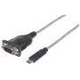 Manhattan USB-C jadaadapter, isane-isanele, USB-C jada-/RS232/COM/DB9 port, Prolific PL-2303RA kiip, kaabel 45 cm, hõbedane/must, polükott