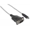 Manhattan USB-C jadaadapter, isane-isanele, USB-C jada-/RS232/COM/DB9 port, Prolific PL-2303RA kiip, kaabel 45 cm, hõbedane/must, polükott