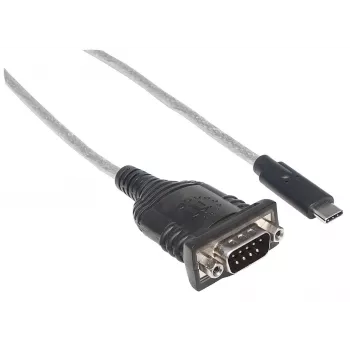 Manhattan USB-C jadaadapter, isane-isanele, USB-C jada-/RS232/COM/DB9 port, Prolific PL-2303RA kiip, kaabel 45 cm, hõbedane/must, polükott
