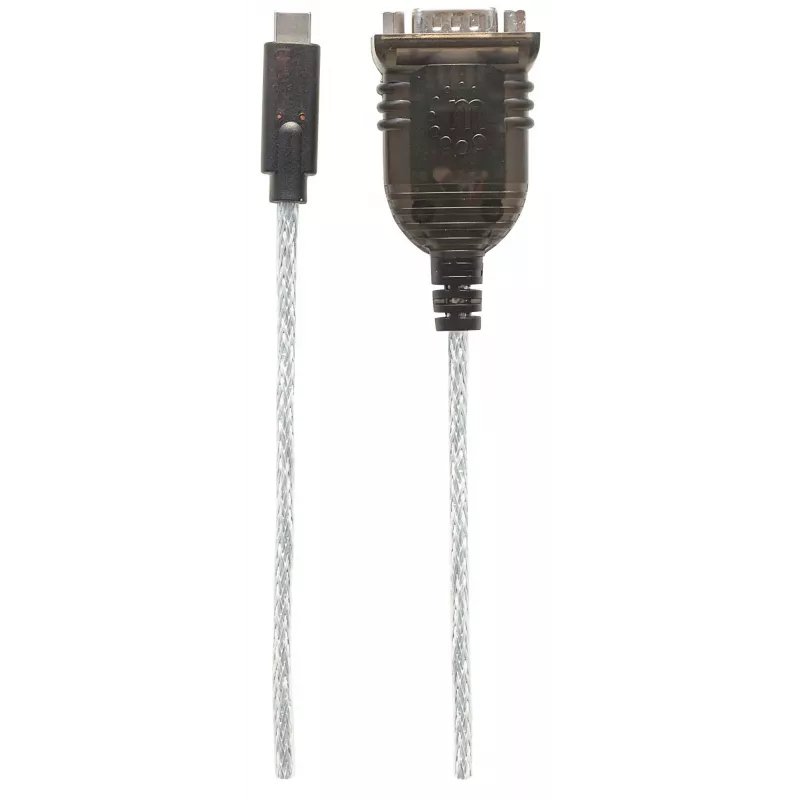 Manhattan USB-C jadaadapter, isane-isanele, USB-C jada-/RS232/COM/DB9 port, Prolific PL-2303RA kiip, kaabel 45 cm, hõbedane/must, polükott