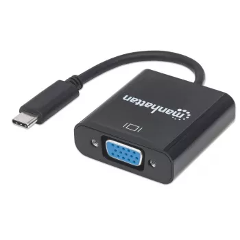 Manhattan USB-C VGA-pistikupesaga muundurkaabel, 1080p@60Hz, must, 8cm, isane-emane, eluaegne garantii, samaväärne mudel CDP2HD