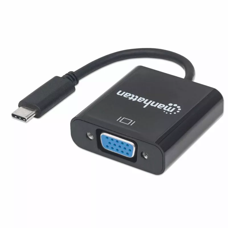 Manhattan USB-C VGA-pistikupesaga muundurkaabel, 1080p@60Hz, must, 8cm, isane-emane, eluaegne garantii, samaväärne mudel CDP2HD