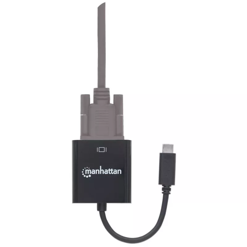 Manhattan USB-C VGA-pistikupesaga muundurkaabel, 1080p@60Hz, must, 8cm, isane-emane, eluaegne garantii, samaväärne mudel CDP2HD