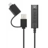 Manhattan USB-C ja USB-A 3,5 mm stereoheliadapteri kaabel, 2-ühes, isane emasele, kaabel 1 m, toetab peakomplekti mikrofoni ja helifunktsiooni, CTIA standard, helitugevuse ja vaigistuse juhtimine, must