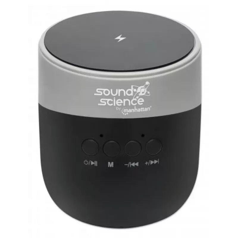 Manhattan Metallic Bluetooth-kõlar juhtmevaba laadimisalusega, korralik heliväljund (3 W), 3 tundi taasesitusaega, juhtmevaba alus 5 W, integreeritud juhtnupud, leviulatus 10 m, microSD-kaardilugeja, USB-A laadimiskaabel kaasas, Bluetooth 5.0, 3-aastane garantii