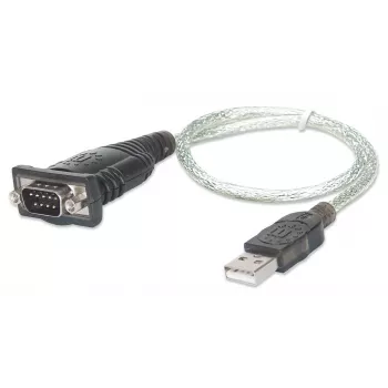 Manhattan USB-A jadaühenduse muundurikaabel, 45 cm, isane-isanele, jada/RS232/COM/DB9, Prolific PL-2303RA kiip, must/hõbedane kaabel, kolmeaastane garantii, samaväärne ICUSB232V2-ga