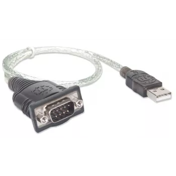 Manhattan USB-A jadaühenduse muundurikaabel, 45 cm, isane-isanele, jada/RS232/COM/DB9, Prolific PL-2303RA kiip, must/hõbedane kaabel, kolmeaastane garantii, samaväärne ICUSB232V2-ga