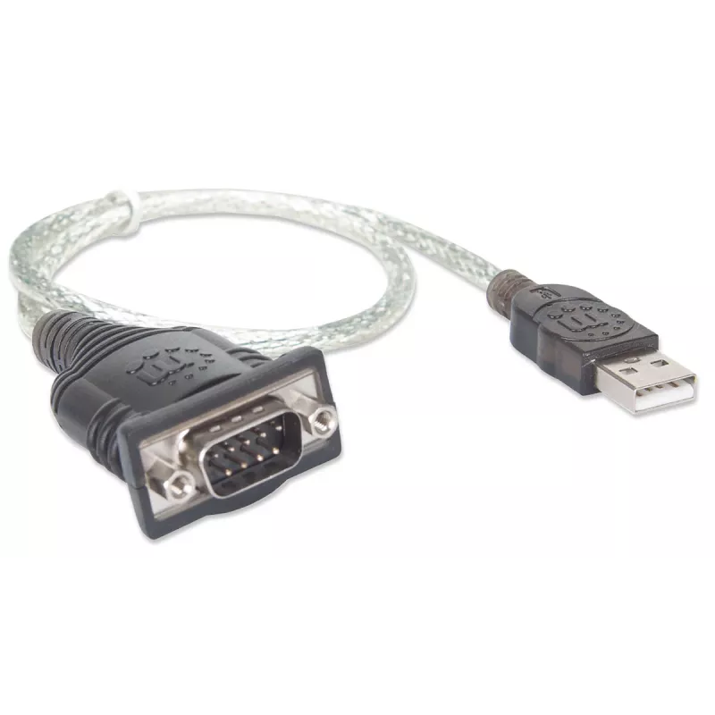 Manhattan USB-A jadaühenduse muundurikaabel, 45 cm, isane-isanele, jada/RS232/COM/DB9, Prolific PL-2303RA kiip, must/hõbedane kaabel, kolmeaastane garantii, samaväärne ICUSB232V2-ga