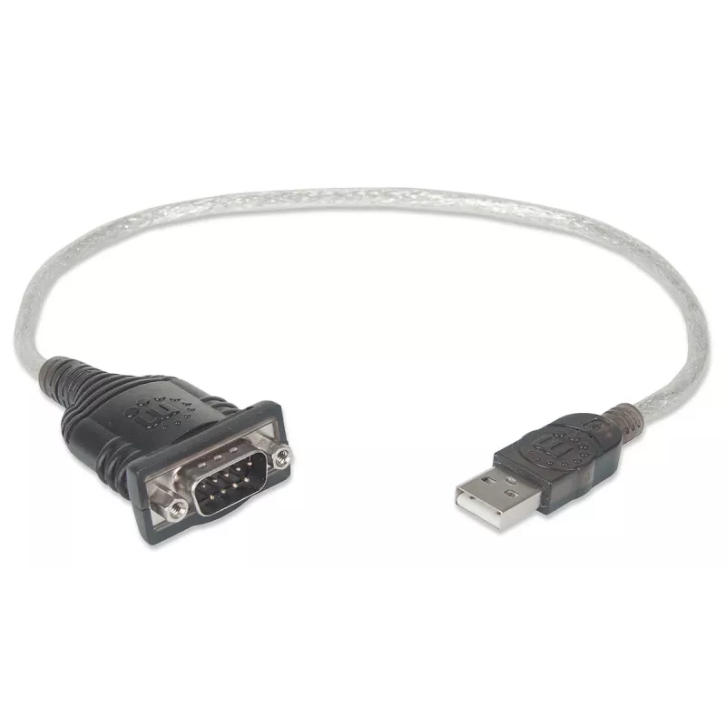 Manhattan USB-A jadaühenduse muundurikaabel, 45 cm, isane-isanele, jada/RS232/COM/DB9, Prolific PL-2303RA kiip, must/hõbedane kaabel, kolmeaastane garantii, samaväärne ICUSB232V2-ga