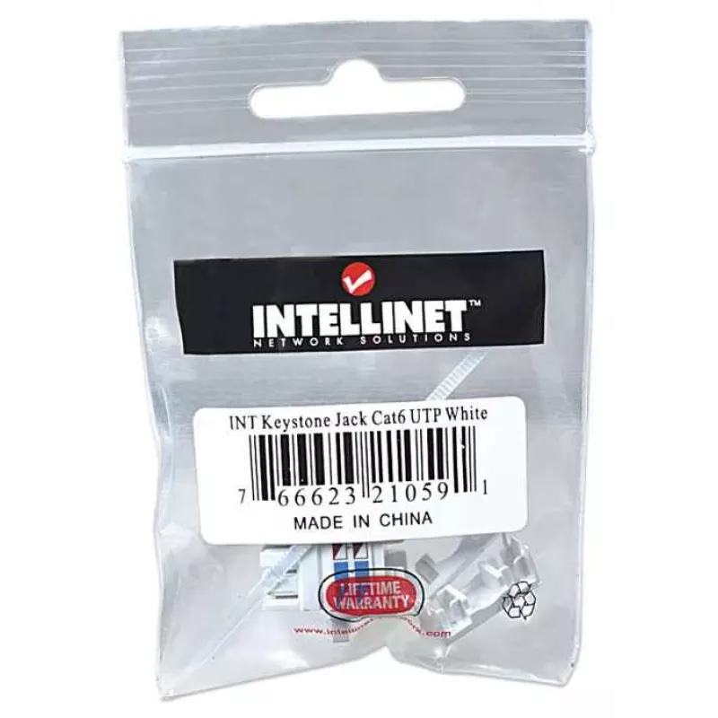 Intellinet Keystone Jack, Cat6, UTP, Punch-down, valge, lame, valge, RJ-45, emane, 22/26, Cat6