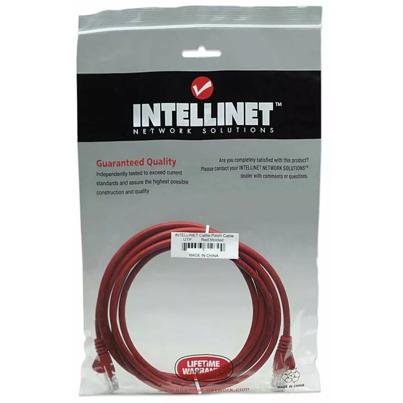 Intellinet võrgukaabel, Cat5e, 5 m, punane, CCA, U/UTP, PVC, RJ45, kullatud kontaktid, tõmblukuta kate, varustatud kaitsekattega, eluaegne garantii