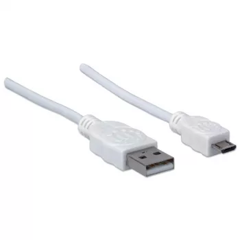 Manhattan USB-A - Micro-USB kaabel, 1,8 m, isane-isane, 480 Mbit/s (USB 2.0), Hi-Speed USB, valge, eluaegne garantii