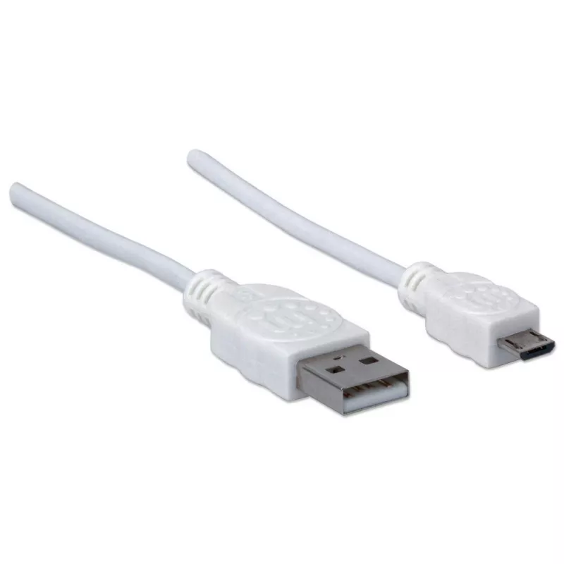 Manhattan USB-A - Micro-USB kaabel, 1,8 m, isane-isane, 480 Mbit/s (USB 2.0), Hi-Speed USB, valge, eluaegne garantii