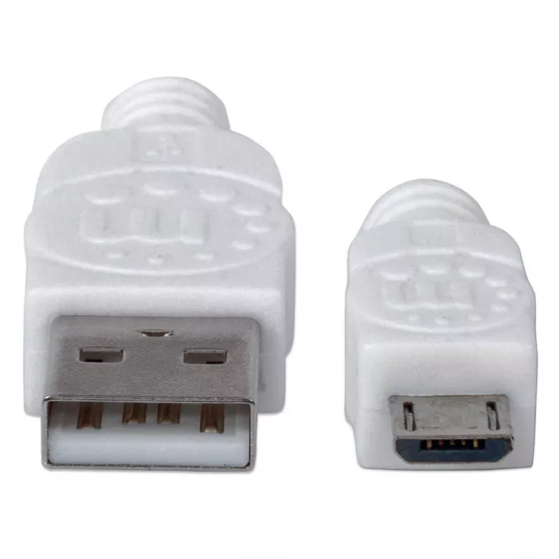 Manhattan USB-A - Micro-USB kaabel, 1,8 m, isane-isane, 480 Mbit/s (USB 2.0), Hi-Speed USB, valge, eluaegne garantii