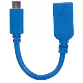 Manhattan USB-C to USB-A kaabel, 15 cm, isane kuni emane, 5 Gbps (USB 3.2 Gen1, tuntud ka kui USB 3.0), 3A (kiirlaadimine), SuperSpeed USB, sinine, eluaegne garantii, ekvivalent USB31CAADP (v.a. värvus)