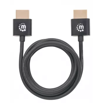 Manhattan HDMI-kaabel Ethernetiga (ülipaksus), 4K@60Hz (Premium High Speed), 1m, isane-isanele, must, Ultra HD 4k x 2k, täielikult varjestatud, kullatud kontaktid, eluaegne garantii