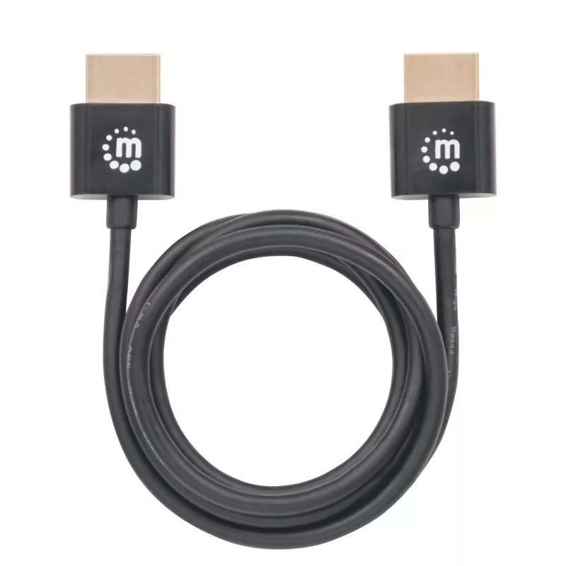 Manhattan HDMI-kaabel Ethernetiga (ülipaksus), 4K@60Hz (Premium High Speed), 1m, isane-isanele, must, Ultra HD 4k x 2k, täielikult varjestatud, kullatud kontaktid, eluaegne garantii