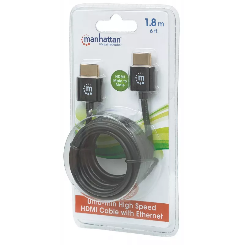 Manhattan HDMI-kaabel Ethernetiga (üliohuke), 4K@60Hz (Premium High Speed), 1,8 m, isane-isane, must, Ultra HD 4k x 2k, täielikult varjestatud, kullatud kontaktid, eluaegne garantii