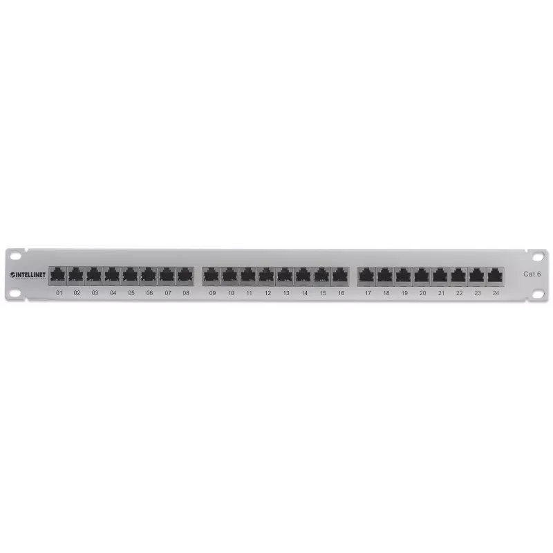 Intellinet patch-paneel, Cat6, FTP, 24-portine, 1U, varjestatud, 90° ülalt sisenevad lõikplokid, hall