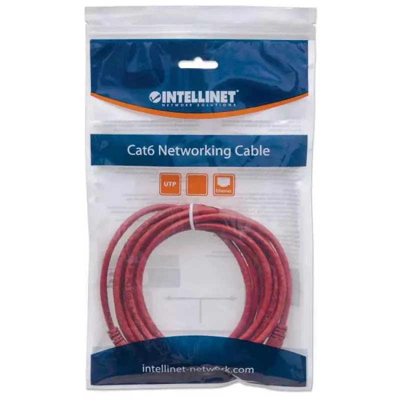 Intellinet võrguparanduskaabel, Cat6, 0,5 m, punane, CCA, U/UTP, PVC, RJ45, kullatud kontaktid, takerdumisvaba, kaitsemuhviga, eluaegne garantii